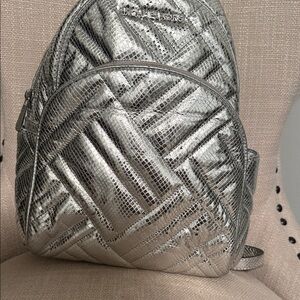 Michael Kors Metallic Silver Quilted Mini Backpack